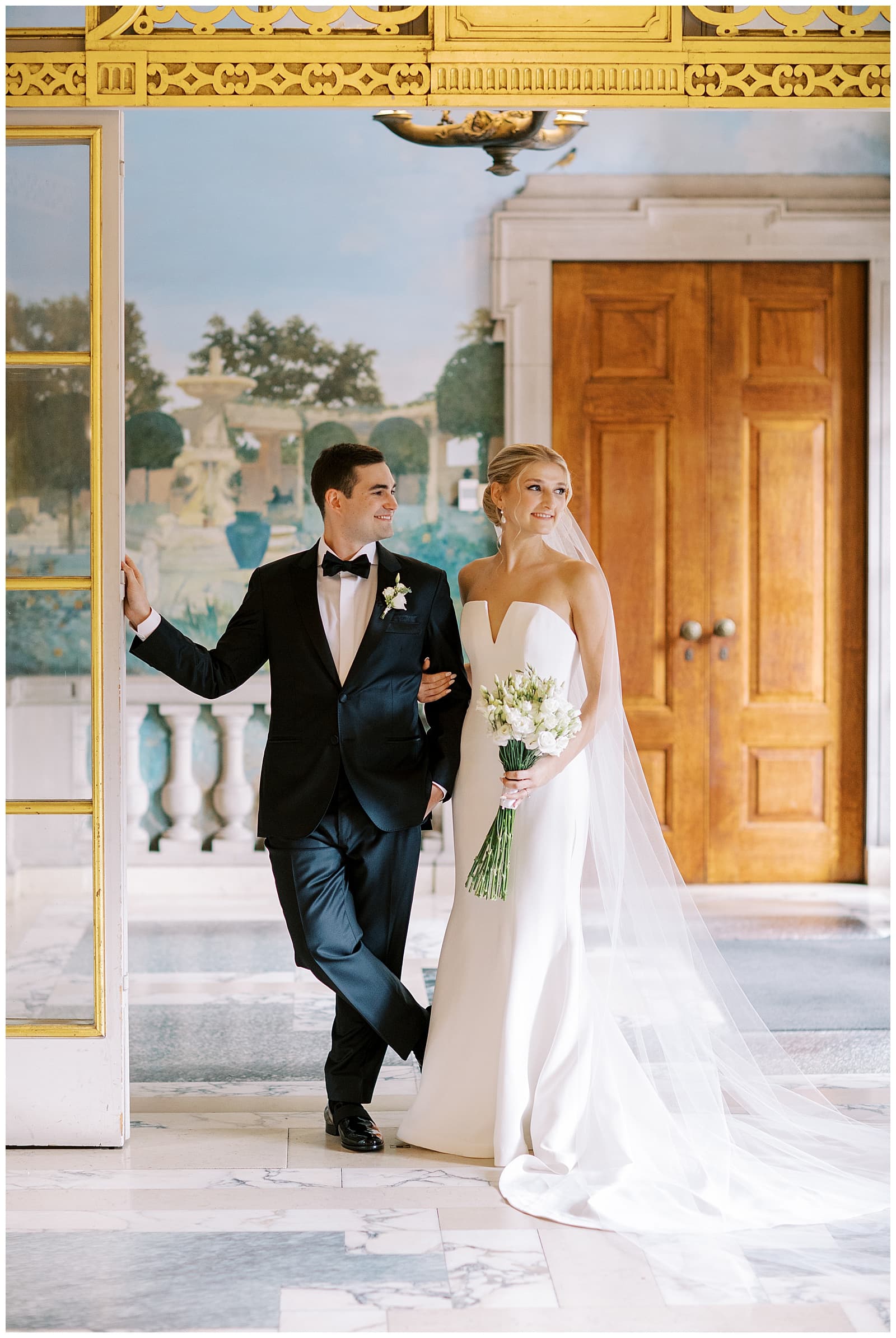 Bride and Groom portrait in the Larz Anderson House in Washington DC