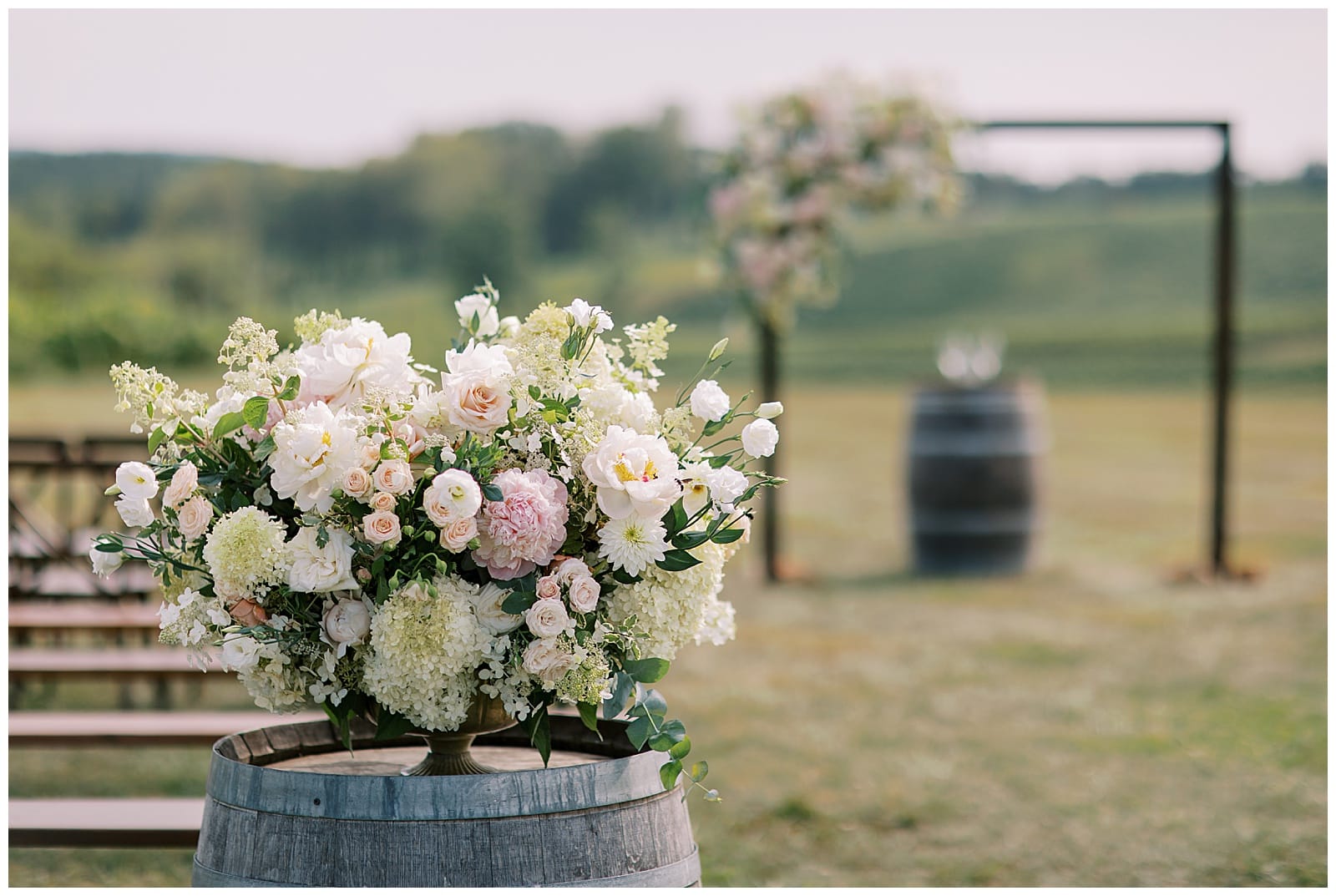 Extremely lovely floral arrangement at the ceremony site at Stone Tower Winery